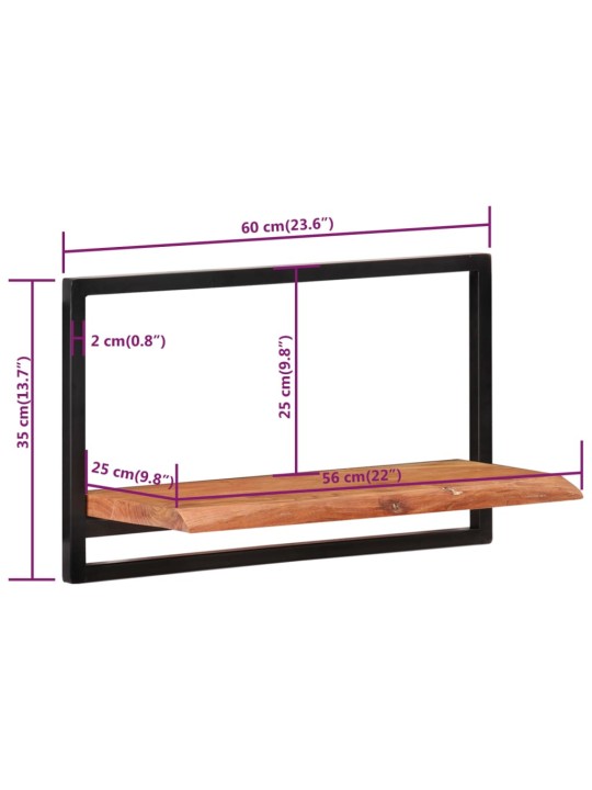 Seinähyllyt 2 kpl 60x25x35 cm täysi akasiapuu ja teräs