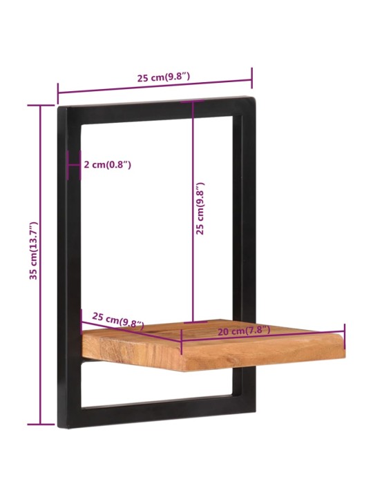 Seinähyllyt 2 kpl 25x25x35 cm täysi akasiapuu ja teräs