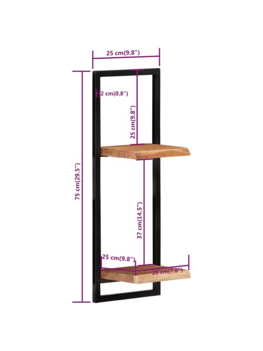 Seinähyllyt 2 kpl 25x25x75 cm täysi akasiapuu ja teräs