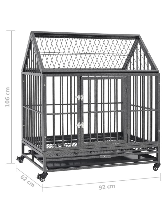 Koiranhäkki pyörillä ja katolla teräs 92x62x106 cm