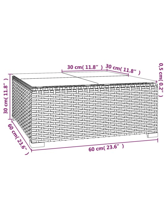 Puutarhan sohvapöytä musta 60x60x30 cm polyrottinki ja lasi