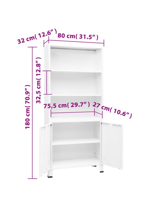 Teollinen kirjahylly valkoinen 80x32x180 cm teräs