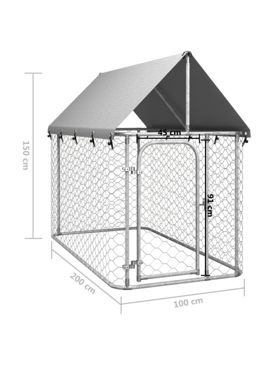 Koiran ulkohäkki katoksella 200x100x150 cm