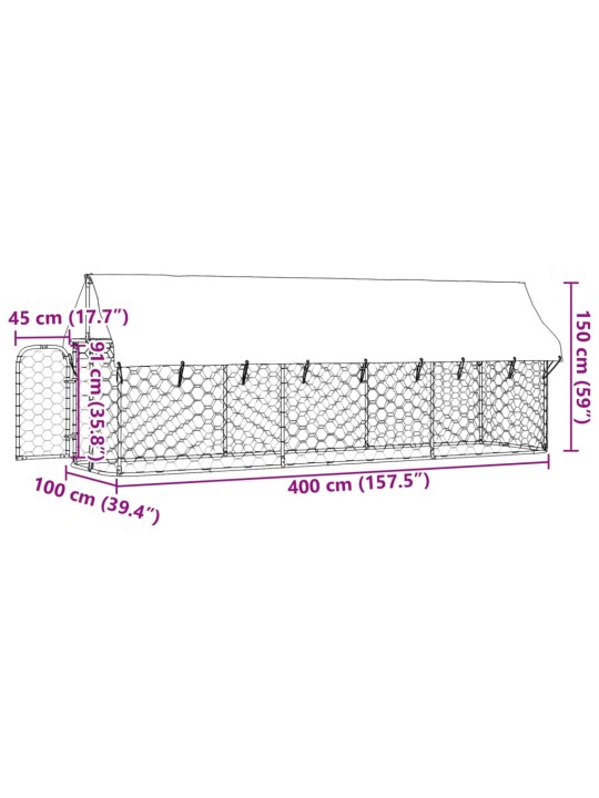 Koiran ulkohäkki katoksella 400x100x150 cm