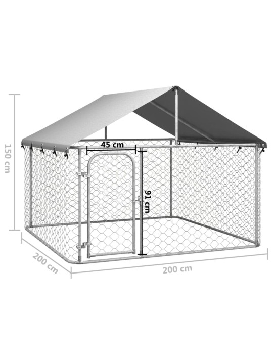 Koiran ulkohäkki katoksella 200x200x150 cm