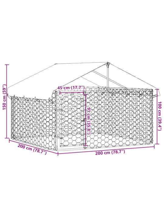 Koiran ulkohäkki katoksella 200x200x150 cm