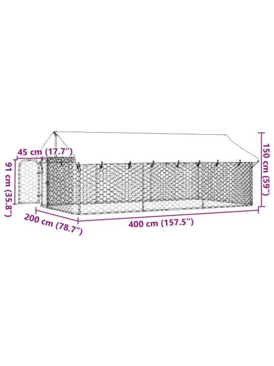 Koiran ulkohäkki katoksella 400x200x150 cm