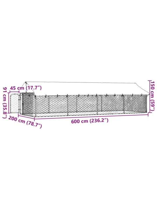 Koiran ulkohäkki katoksella 600x200x150 cm