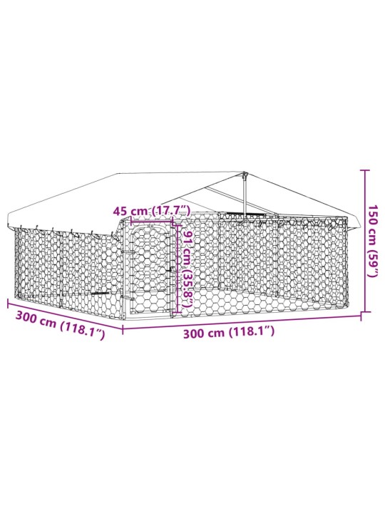 Koiran ulkohäkki katoksella 300x300x150 cm