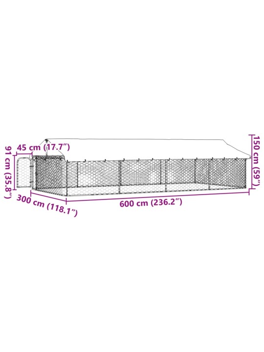 Koiran ulkohäkki katoksella 600x300x150 cm
