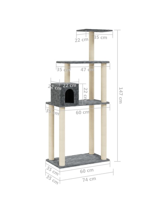 Kissan kiipeilypuu sisal- raapimispylväillä tummanharmaa 147 cm