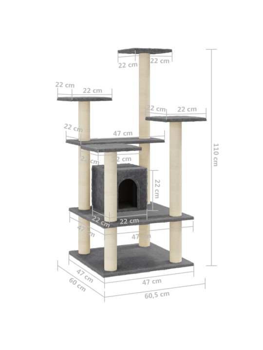 Kissan kiipeilypuu sisal- raapimispylväillä tummanharmaa 110 cm