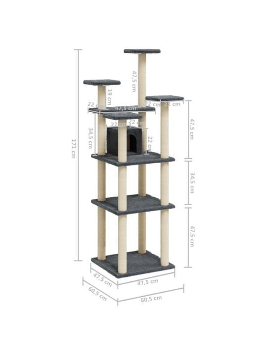 Kissan kiipeilypuu sisal- raapimispylväillä tummanharmaa 171 cm