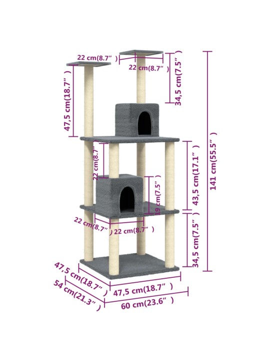 Kissan kiipeilypuu sisal- raapimispylväillä tummanharmaa 141 cm