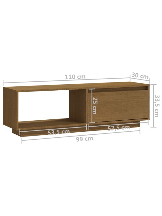 TV-taso hunajanruskea 110x30x33,5 cm täysi mänty