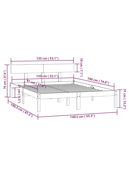 Sängynrunko valkoinen täysi mänty 135x190 cm UK Double