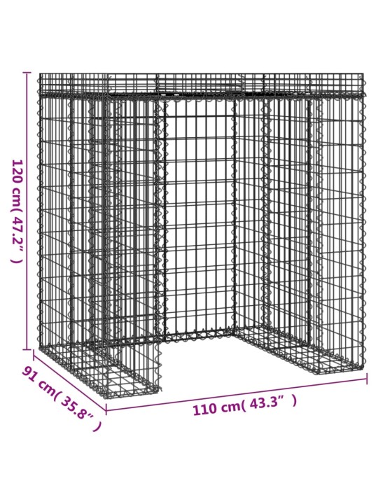 Gabion kivikoriseinä jäteastialle 110x91x120 cm sinkitty rauta