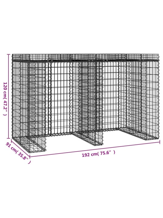 Gabion kivikoriseinä jäteastialle 192x91x120 cm sinkitty rauta