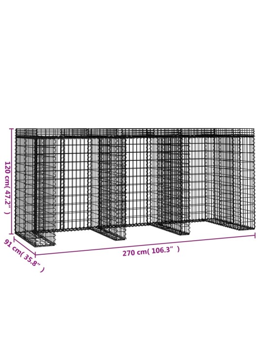 Gabion kivikoriseinä jäteastialle 270x91x120 cm sinkitty rauta