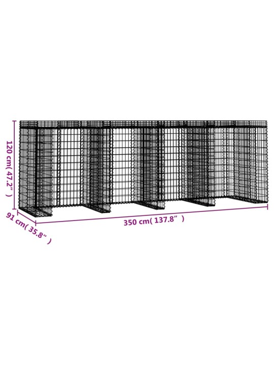 Gabion kivikoriseinä jäteastialle 350x91x120 cm sinkitty rauta