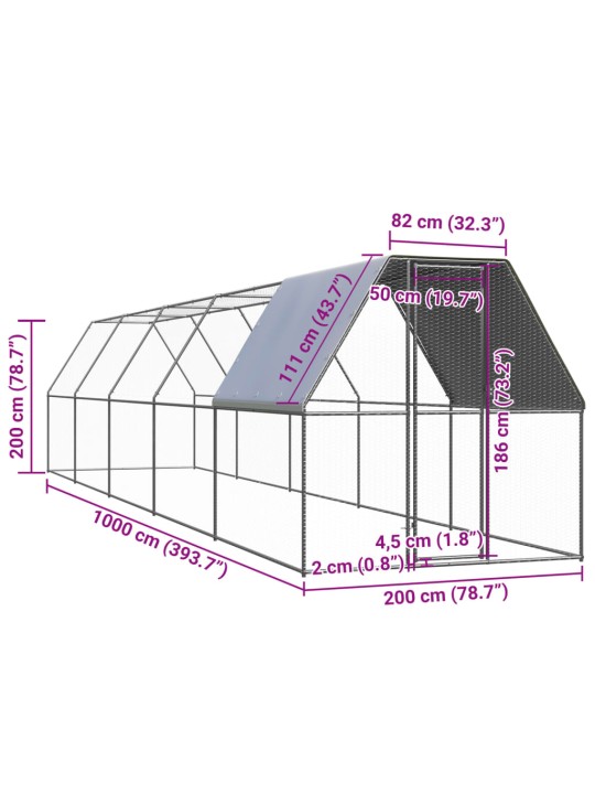 Ulkotilan kanahäkki 2x10x2 m galvanoitu teräs