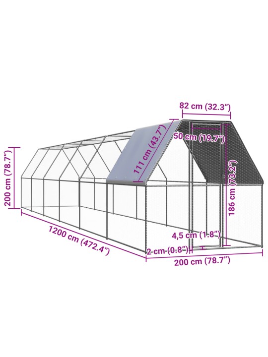 Ulkotilan kanahäkki 2x12x2 m galvanoitu teräs