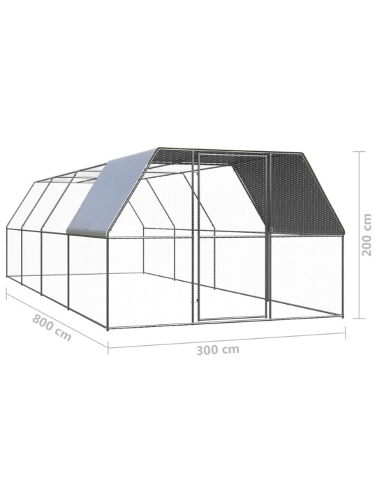 Ulkotilan kanahäkki 3x8x2 m galvanoitu teräs