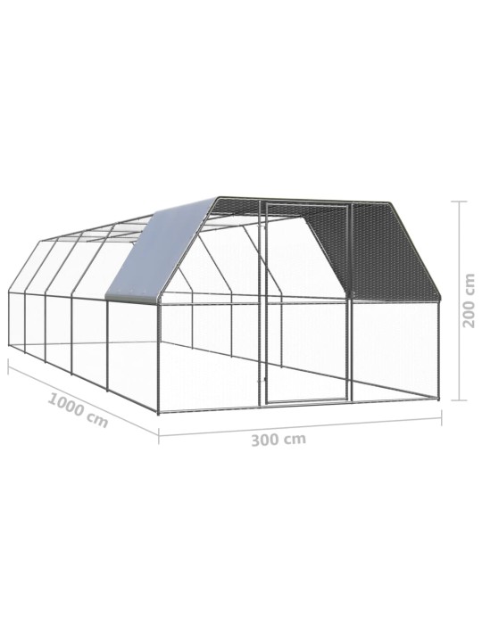 Ulkotilan kanahäkki 3x10x2 m galvanoitu teräs