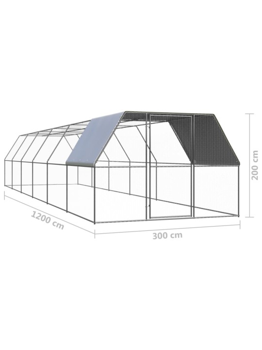 Ulkotilan kanahäkki 3x12x2 m galvanoitu teräs