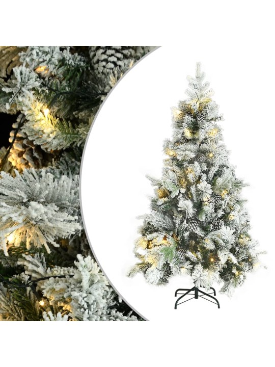 Esivalaistu tekojoulukuusi lumihuurre ja kävyt 195 cm PVC ja PE