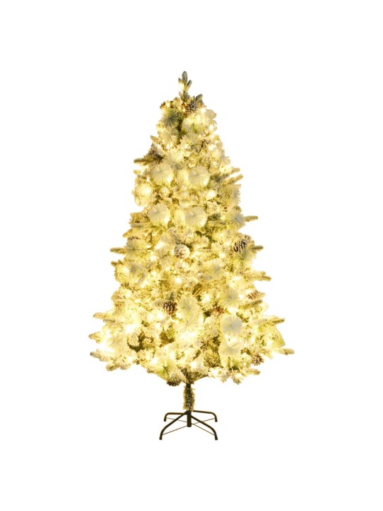Esivalaistu tekojoulukuusi lumihuurre ja kävyt 195 cm PVC ja PE