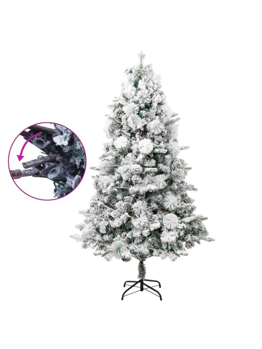Esivalaistu tekojoulukuusi lumihuurre ja kävyt 195 cm PVC ja PE
