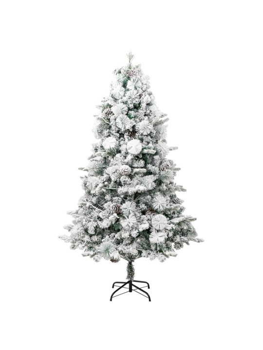 Esivalaistu tekojoulukuusi lumihuurre ja kävyt 195 cm PVC ja PE
