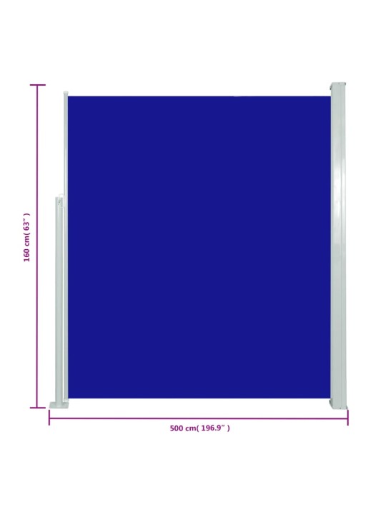 Sisäänvedettävä terassin sivumarkiisi 160x500 cm sininen