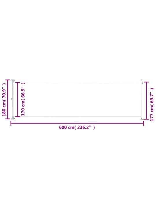 Terassin sisäänvedettävä sivumarkiisi 180x600 cm ruskea