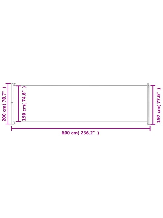 Terassin sisäänvedettävä sivumarkiisi 200x600 cm musta