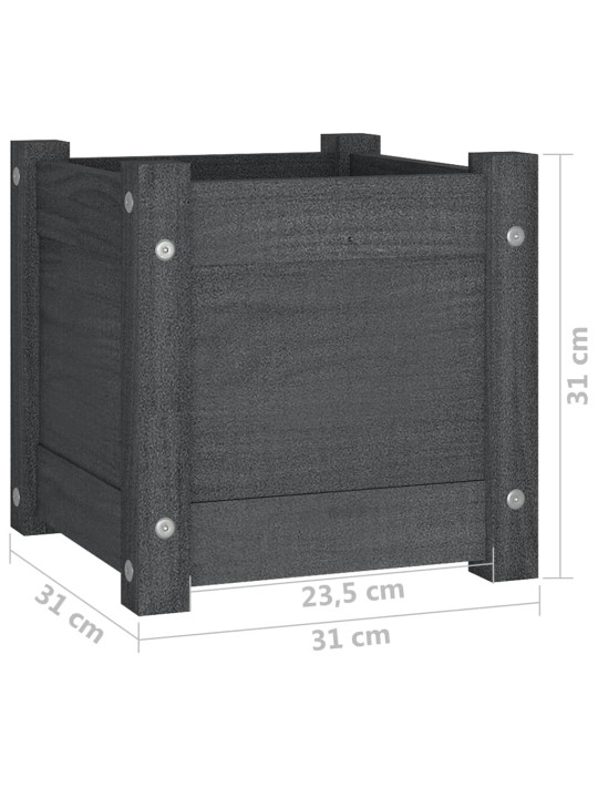 Puutarhan kukkalaatikot 2 kpl harmaa 31x31x31 cm täysi mänty