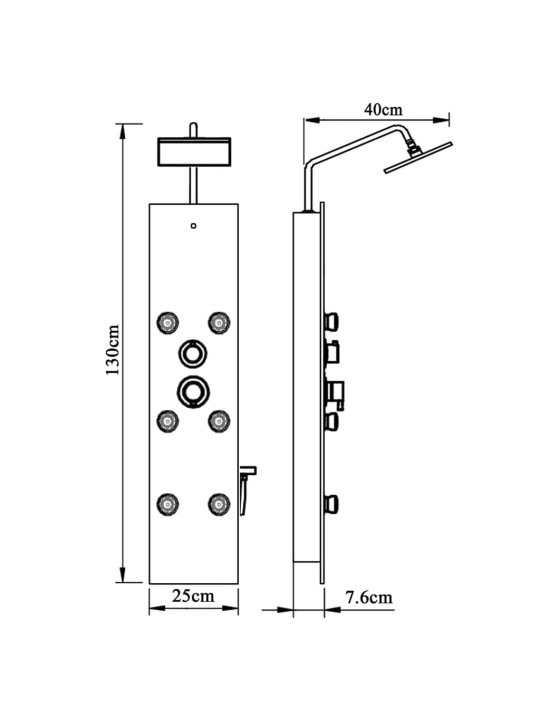 Suihkupaneeliyksikkö lasi 25x47,5x130 cm musta