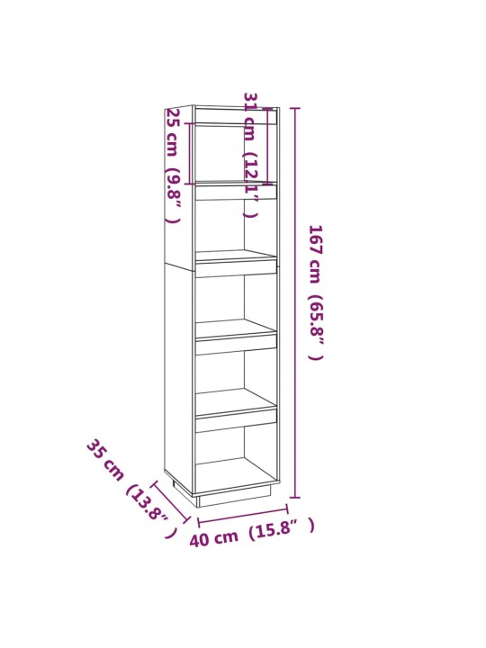 Kirjahylly/tilanjakaja 40x35x167 cm täysi mänty
