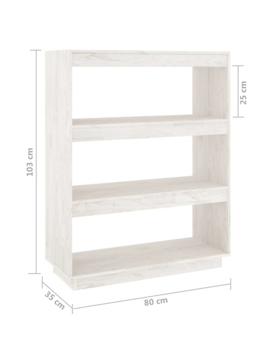 Kirjahylly/tilanjakaja valkoinen 80x35x103 cm täysi mänty