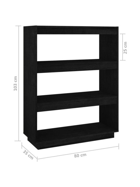 Kirjahylly/tilanjakaja musta 80x35x103 cm täysi mänty