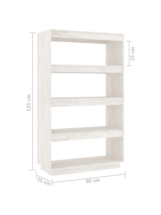 Kirjahylly/tilanjakaja valkoinen 80x35x135 cm täysi mänty