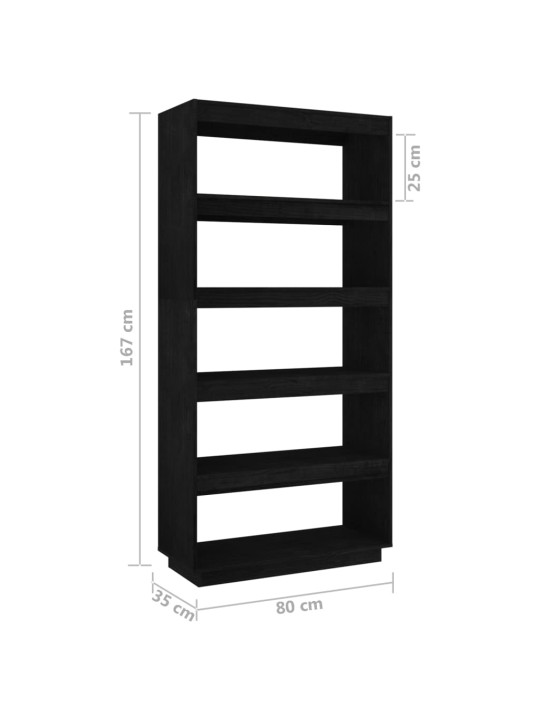 Kirjahylly/tilanjakaja musta 80x35x167 cm täysi mänty