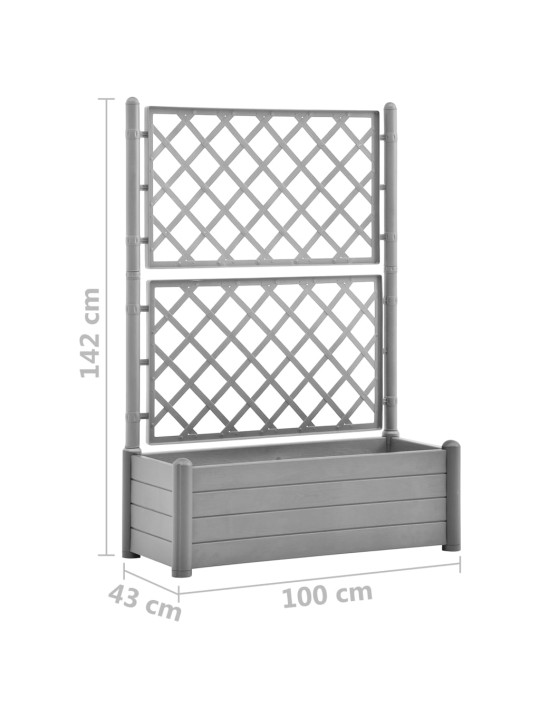 Kukkalaatikko säleiköllä 100x43x142 cm PP kivenharmaa