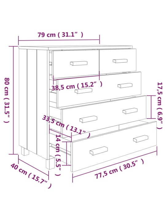 Sivupöytä HAMAR hunajanruskea 79x40x80 cm täysi mänty