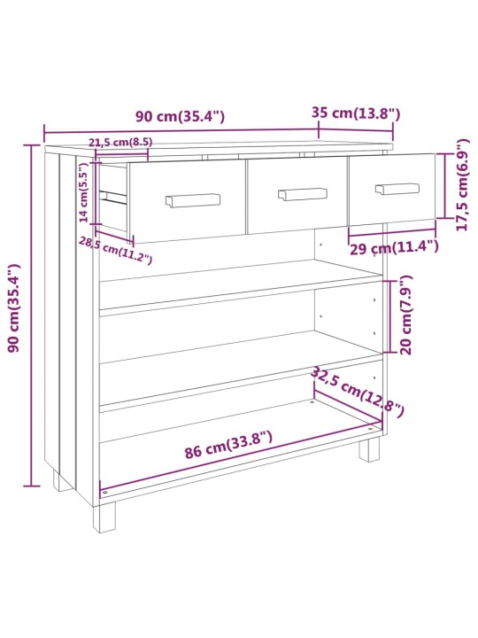 Konsolipöytä HAMAR hunajanruskea 90x35x90 cm täysi mänty