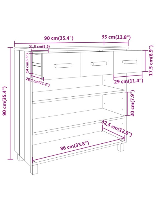 Konsolipöytä HAMAR tummanharmaa 90x35x90 cm täysi mänty