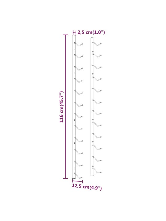 Seinälle kiinnitettävä viinipulloteline 12 pullolle kulta rauta