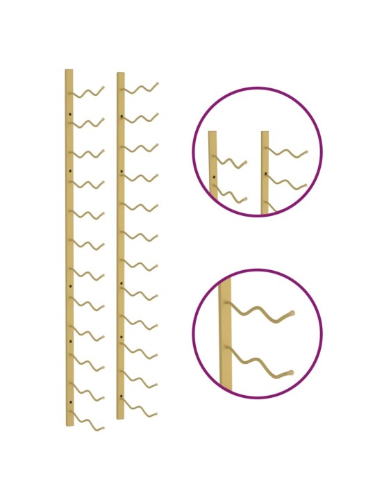Seinälle kiinnitettävä viinipulloteline 24 pullolle kulta rauta