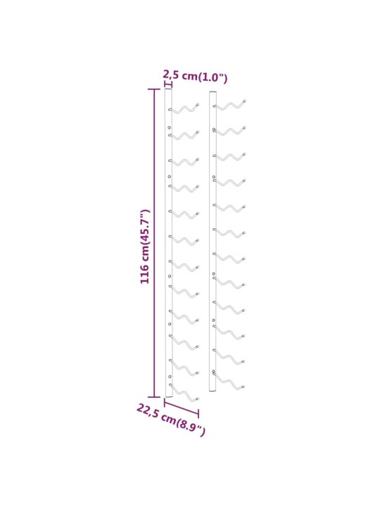 Seinälle kiinnitettävä viinipulloteline 24 pullolle 2 kpl rauta
